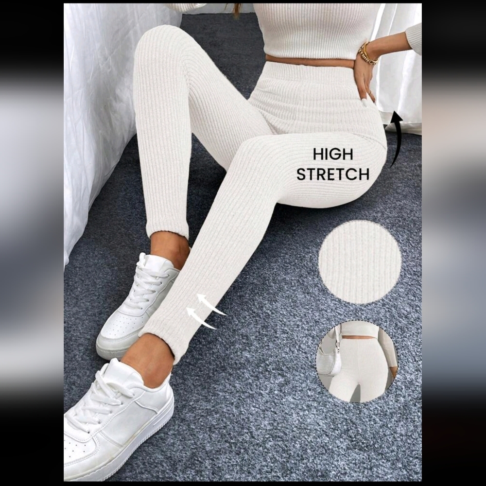 LUNE Women High Waist Casual Ribbed Fleece Leggings